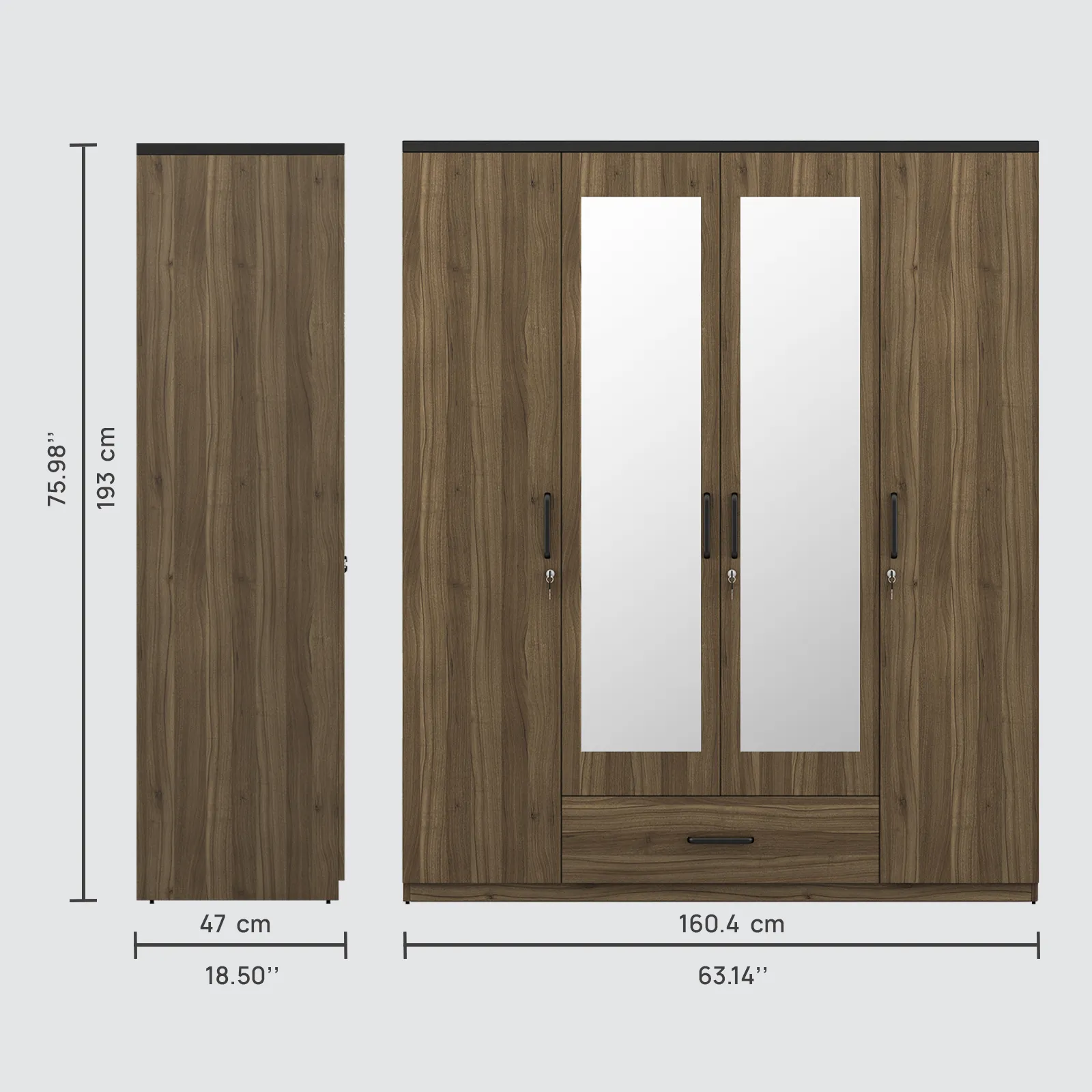 Hover 4 Door Wardrobe With Mirror - Lyon Walnut & Natural Wenge